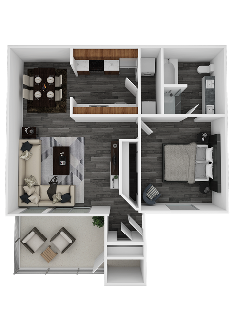 Floor plan for 1 bed, 1 bath, 720 sqft